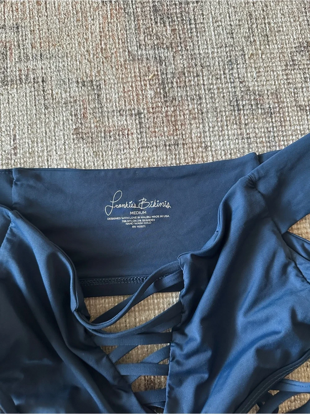 Frankies Bikinis Shiloh Top Medium Off the Shoulder Strappy Swim Blue